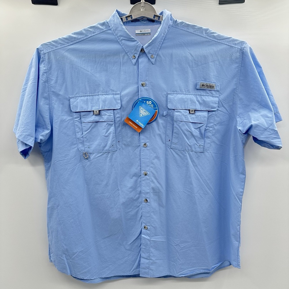 Columbia PFG Bahama Short Sleeve Blue Button Down Shirt Mens 3XT NWT Discontinue